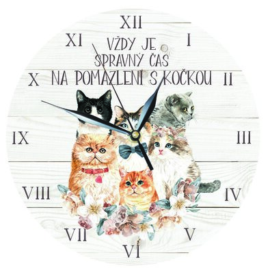 Bohemia Gifts Drewniany zegar - Dla miłośników kotów, 24 cm
