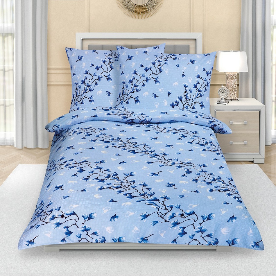 Lenjerie de pat din crep Tufiș albastru, 140 x 200 cm, 70 x 90 cm Bellatex