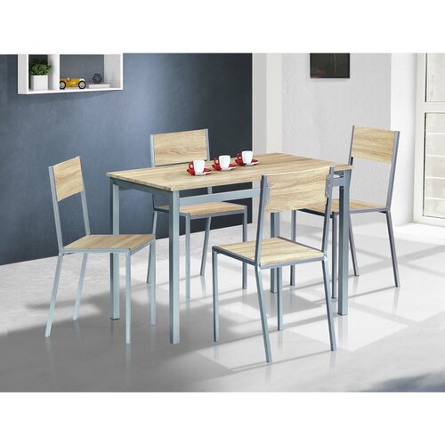 Zestaw jadalniany HARVEY z 4 krzesłami, 110 x 70 x 77 cm, dąb Sonoma