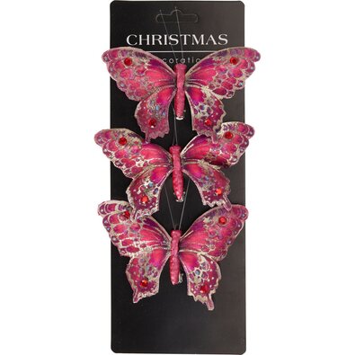 Set de decorațiuni de Crăciun Fluturi, roșu,12x8x2 cm, cu clemă, SET DE 3 BUCĂȚI