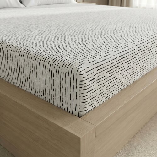 Cearșaf de pat din bumbac, cu elastic Kvalitex Linii, gri, 200 x 200 cm