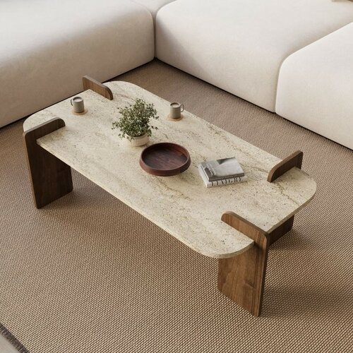 Măsuță de cafea Asha Grand - Travertine, Walnut