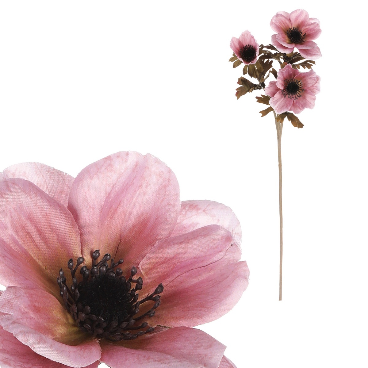 Fotografie Umělá květina Anemónka starorůžová, 3 květy, 56 x 17 cm