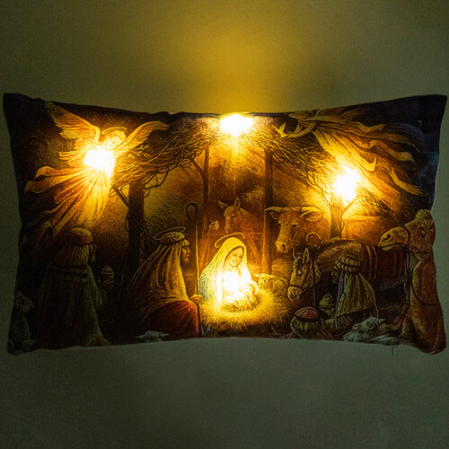 Domarex Vánoční svíticí polštářek s LED světýlky Betlém, 30 x 50 cm