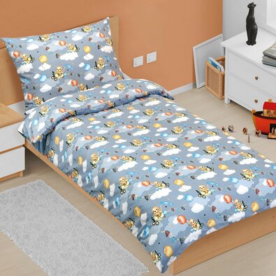 Bellatex Baumwollbettwäsche JuniorTeddybär im Flugzeug, 140 x 200 cm, 70 x 90 cm