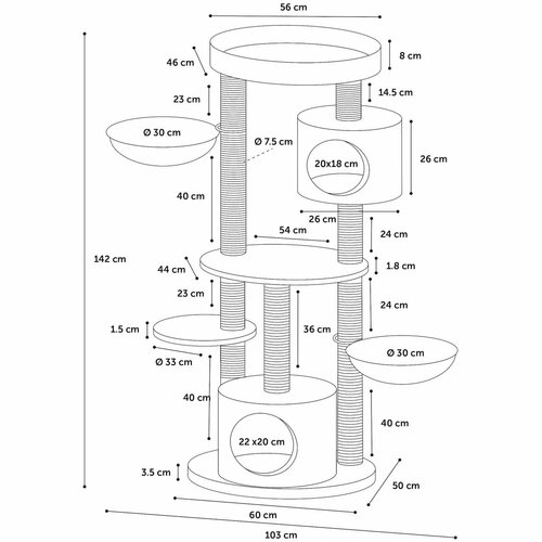 Flamingo Kratzbaum für Katzen INGA, beige, 103 x 50 x 142 cm
