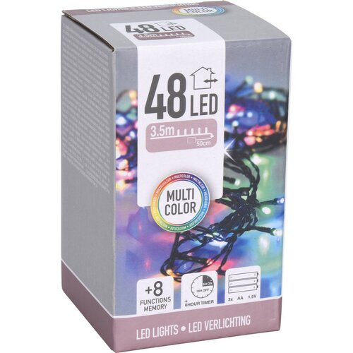 Łańcuch świąteczny zewnętrzny LED kolorowy, 48x LED, 3,5 m, 3x baterie AA, wyłącznik czasowy