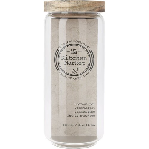 Doză de sticlă cu capac din lemn de acacia 1000ml