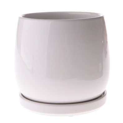 Ghiveci ceramic cu farfurie Sophistic alb, 15 x15,5 cm