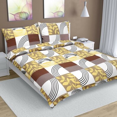 Bellatex Krepp-Bettwäsche Quadrate beige , 200 x 220 cm, 2 Stück 70 x 90 cm