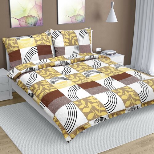 Bellatex Krepp-Bettwäsche Quadrate beige , 200 x 220 cm, 2 Stück 70 x 90 cm