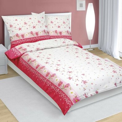 Lenjerie de pat creponată Bellatex Daisy roz, 140 x 200 cm, 70 x 90 cm