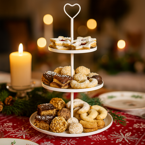 Suport metalic cu 3 etaje, 30 × 30 × 48 cm, alb