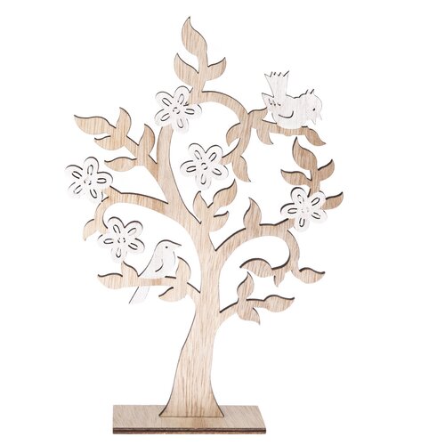 Drevená dekorácia Kvitnúci strom s vtáčikmi, 19,5x 29,5 cm