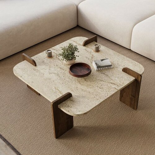 Măsuță de cafea Asha Medium – Travertine, Walnut