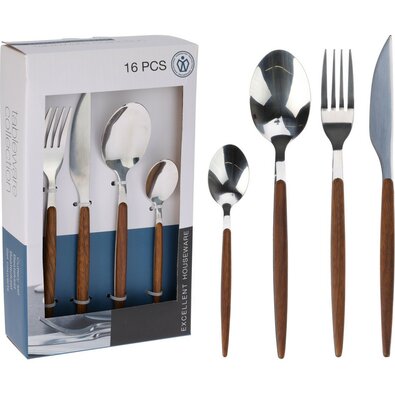 Set tacâmuri din oțel inoxidabil EH 16 piese  Wood