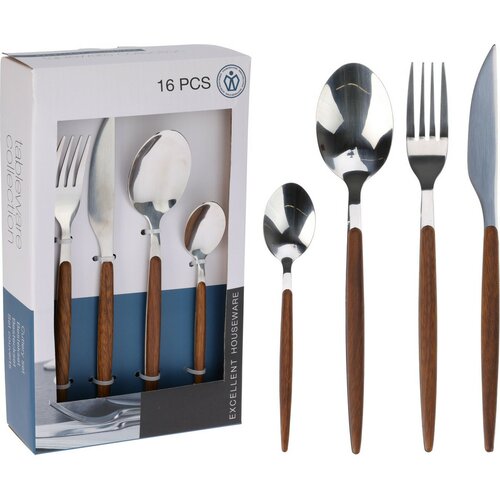 Set tacâmuri din oțel inoxidabil EH 16 piese  Wood