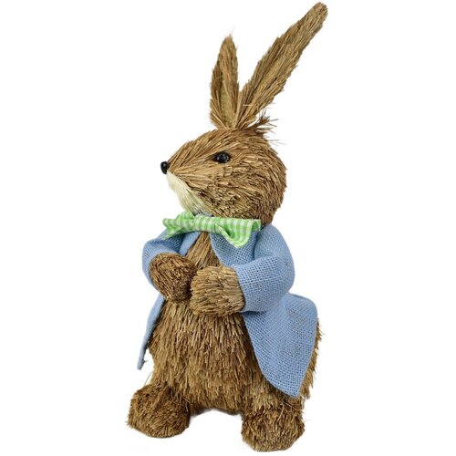 Velikonočni slamnati zajček v modrem plašču, naraven, 39 cm
