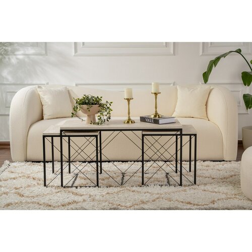 Set de măsuțe de cafea Defne Black andTravertine, 3 buc.