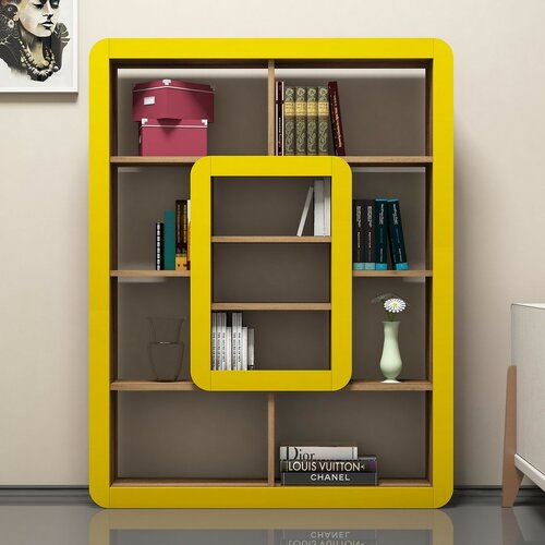 Knihovna Orkide Yellow and Walnut