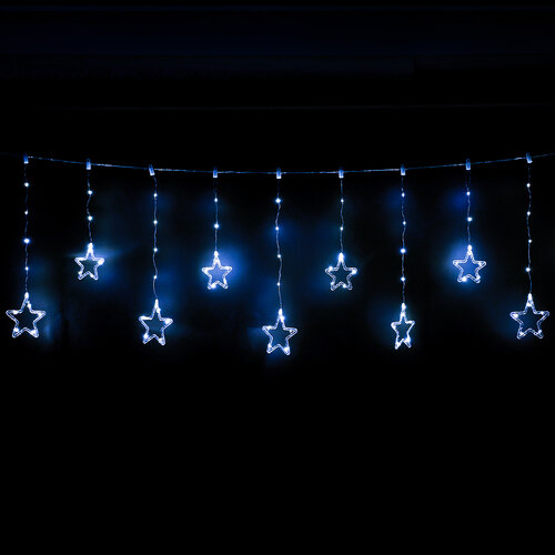 Kurtyna świetlna zewnętrzna Stars, 200 x 60 cm, LED, biała, timer, 8 funkcji, na baterie