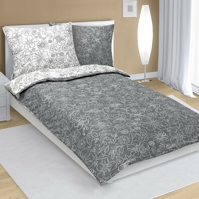 Bellatex Bombažno posteljnino Cvet sivo-bela, 140x 200 cm, 70 x 90 cm