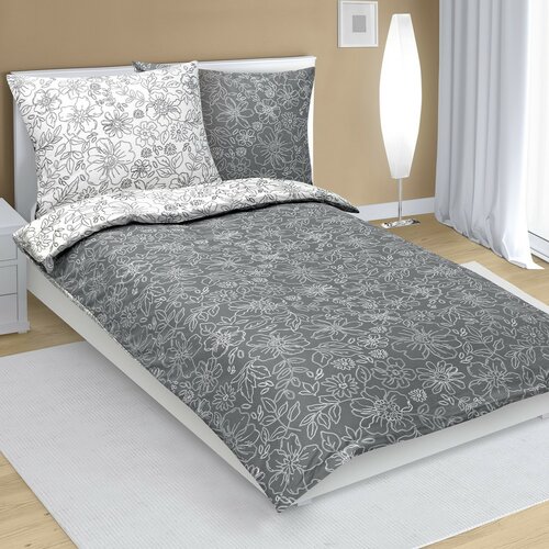 Bellatex Bombažno posteljnino Cvet sivo-bela, 140x 200 cm, 70 x 90 cm