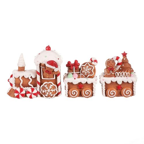 Vianočná dekorácia Perníkový vláčik s dvoma vagónikmi, polyresin