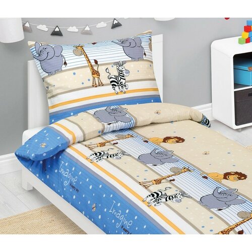 Bellatex Pościel dziecięca z kory Safari niebieski, 140 x 200, 70 x 90 cm