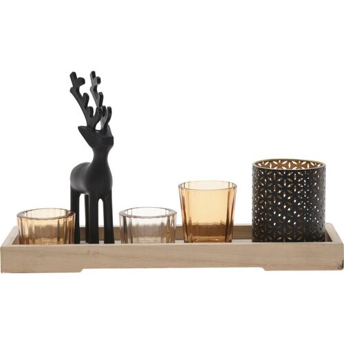 Dekorativni set svečnikov na podstavku Reindeer 6 kos, 31,5 x 9,5 x 2,5 cm