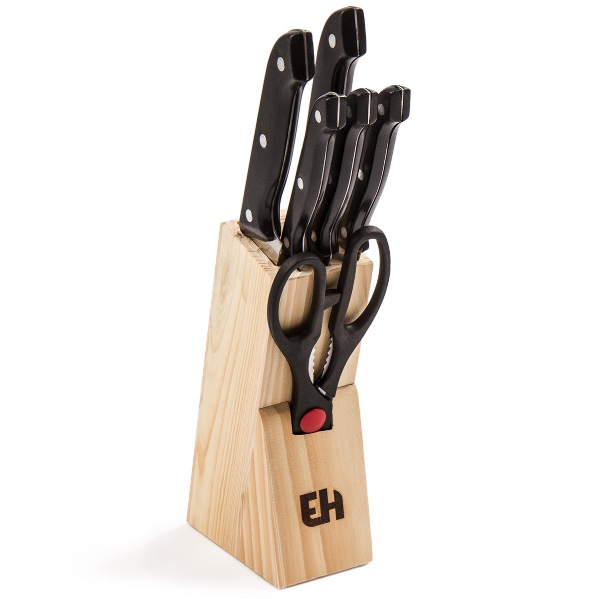 Sada kuchynských nožov 5 ks + nožnice v drevenom bloku