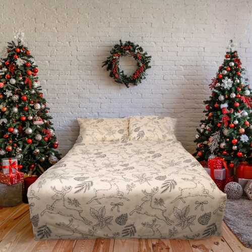 Matex karácsonyi flanel ágyneműhuzat bézs, 140 x 200 cm, 70 x 90 cm