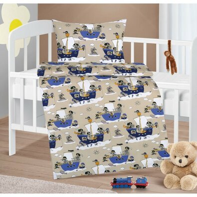 Bellatex Dziecięca pościel bawełniana do łóżeczka Agáta Marynarz niebieski, 90 x 135 cm, 45 x 60 cm