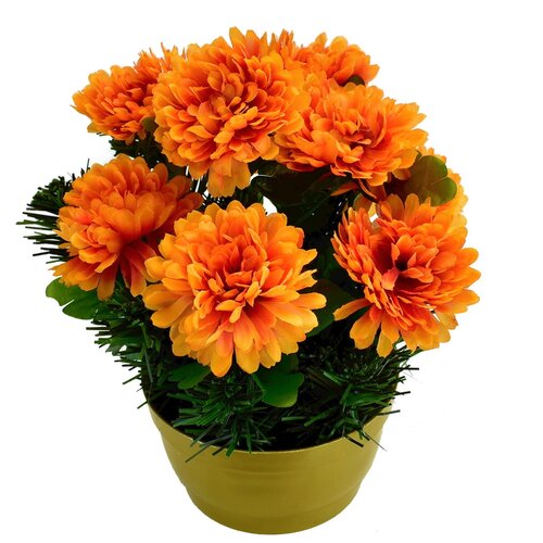 Штучна квітка Хризантема в горщику, помаранчева, 22 x 23 см