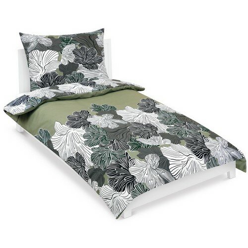 Bellatex Baumwollbettwäsche Blume khaki grün, 140 x 200 cm, 70 x 90 cm