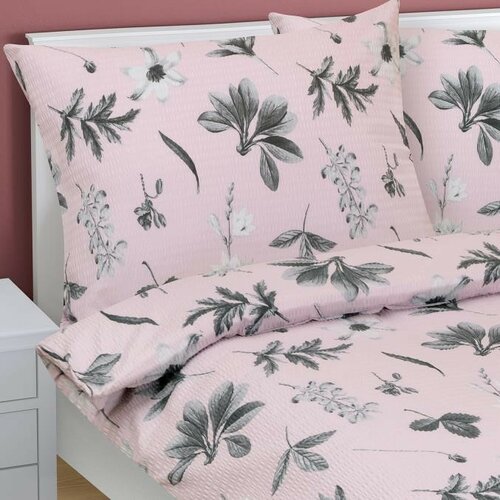 Bellatex Krep posteljnina Louka siva, roza, 140 x200 cm, 70 x 90 cm