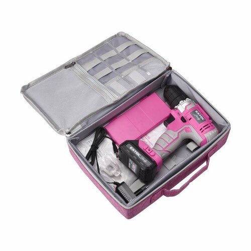 EXTOL-LADY akkumulátoros fúró/csavarhúzó táskában, 1x1300 mAh, 12 V Li-Ion, rózsaszín