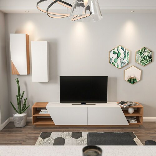 Zebra White and Teak TV-asztal szekrénnyel