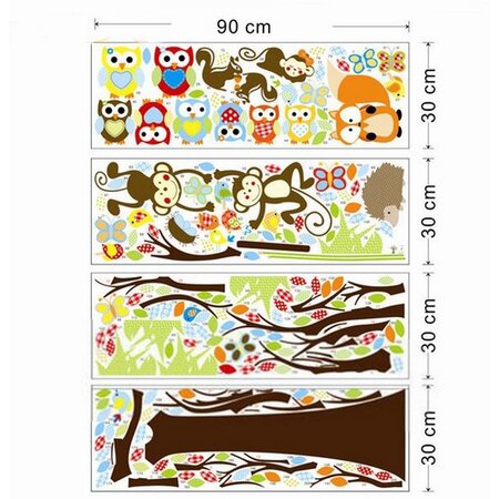 Stickere decorative Copacul din poveste bufnițele  și maimuțele