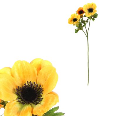 Sztuczny kwiat Sasanka, 3 kwiaty, żółty, 15 x 15 x 55 cm