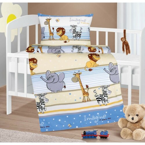 Bellatex Kinderbettwäsche aus Baumwolle Agáta Safari blau, 90 x 135 cm, 45 x 60 cm