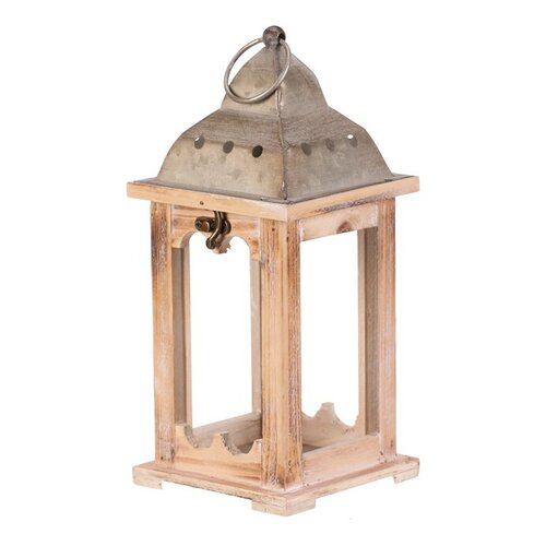 Lesena svetilka s kovinsko streho, višina 29 cm,naravna barva