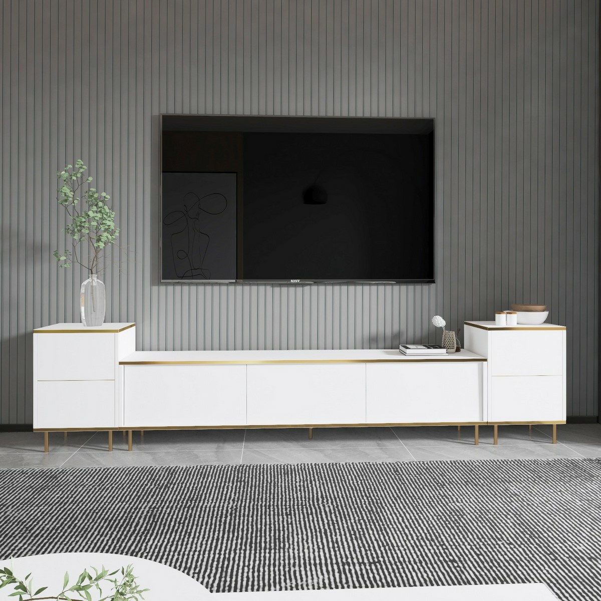 Televízny stolík so skrinkami Imej White and Gold
