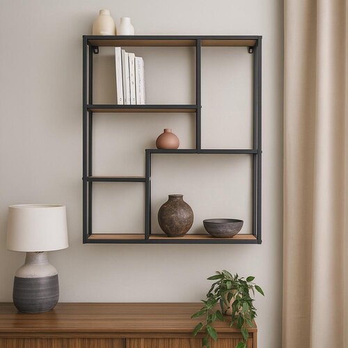 Metalowa półka LOFTY GRID Wall Oak, 91 x 75 cm