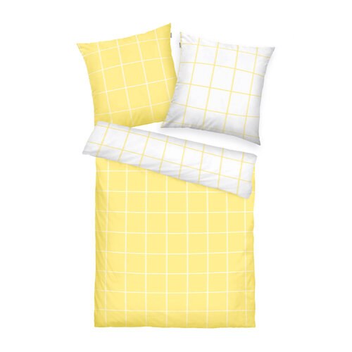 Lenjerie de pat din bumbac Tom Tailor Light Lemon & Crisp White, 200 x 220 cm, 2x 80 x 80 cm