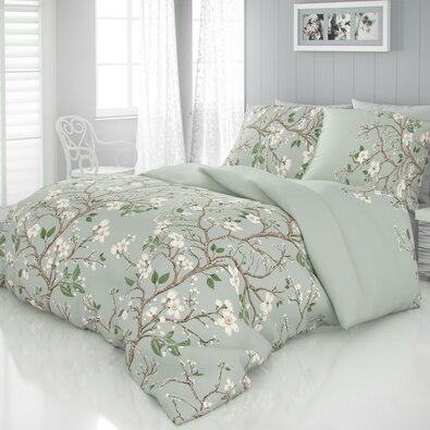 Kvalitex Saténové povlečení Jaro zelená, 240 x 200 cm, 2 ks 70 x 90 cm