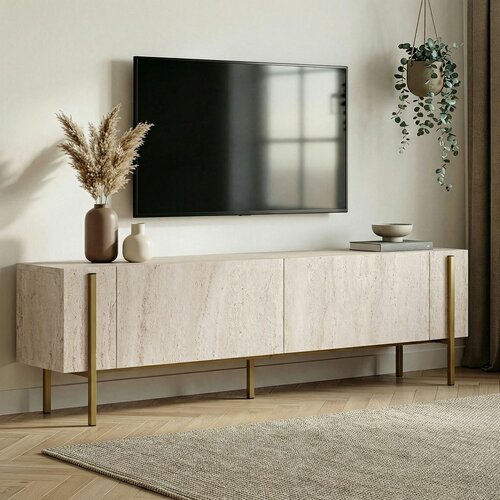Glamour TV-szekrény – Travertine, Gold