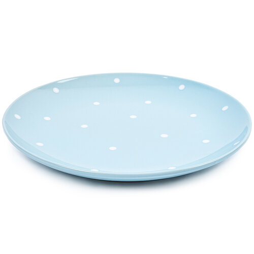Keramični plitki krožnik s pikami, svetlo modra