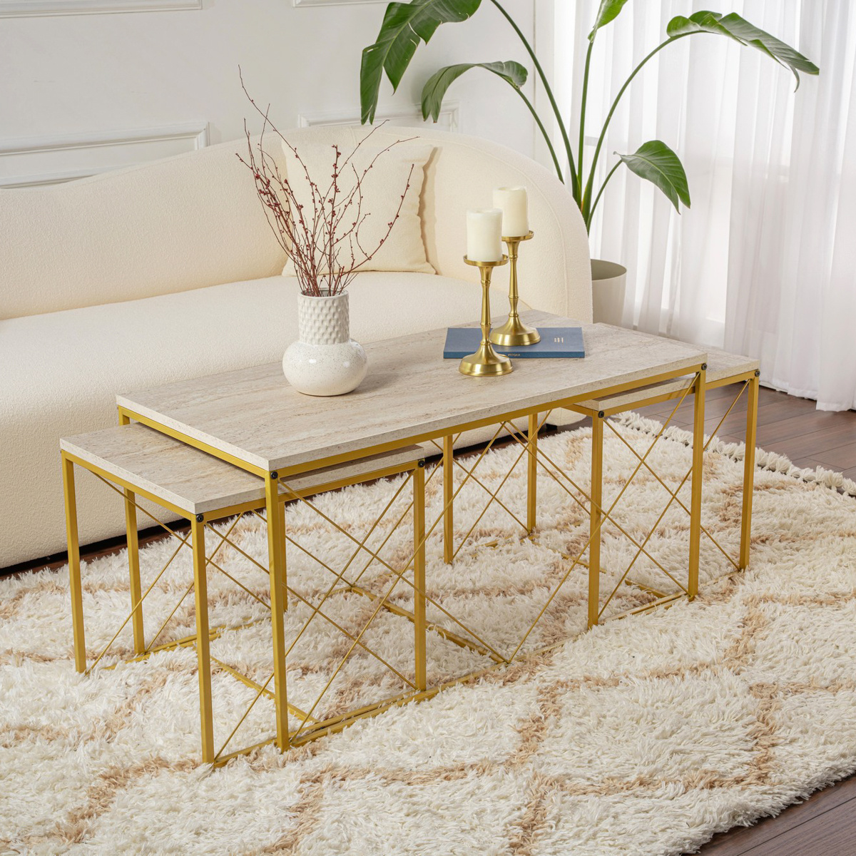 Konferenčný stolík Defne Gold Travertine
