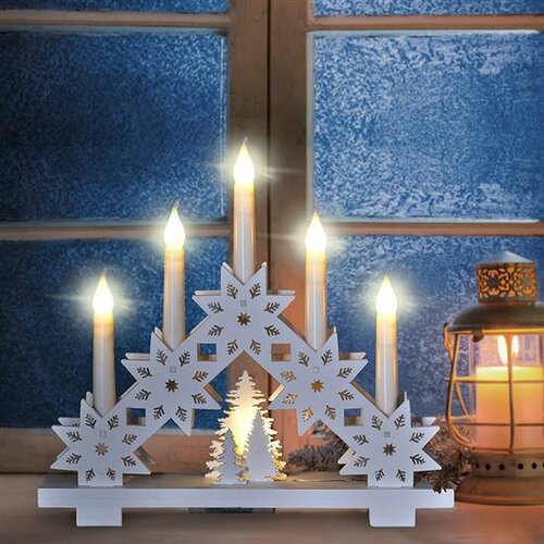 Solight LED vianočný svietnik s hviezdami, biela, 30 cm, 5x LED, 2x AA